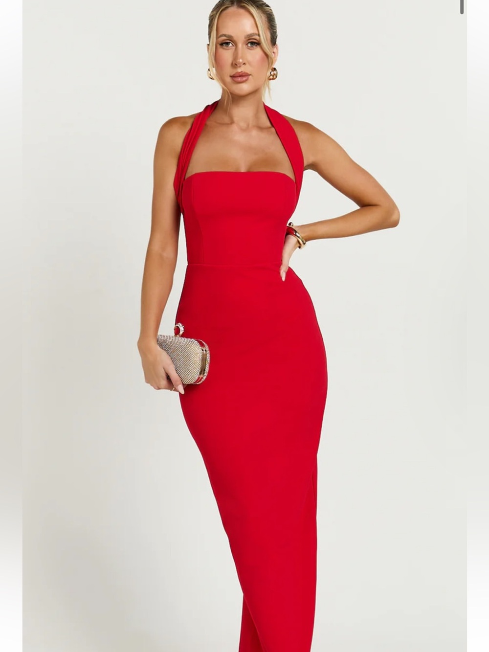 Showpo Red Draped Halter Gown